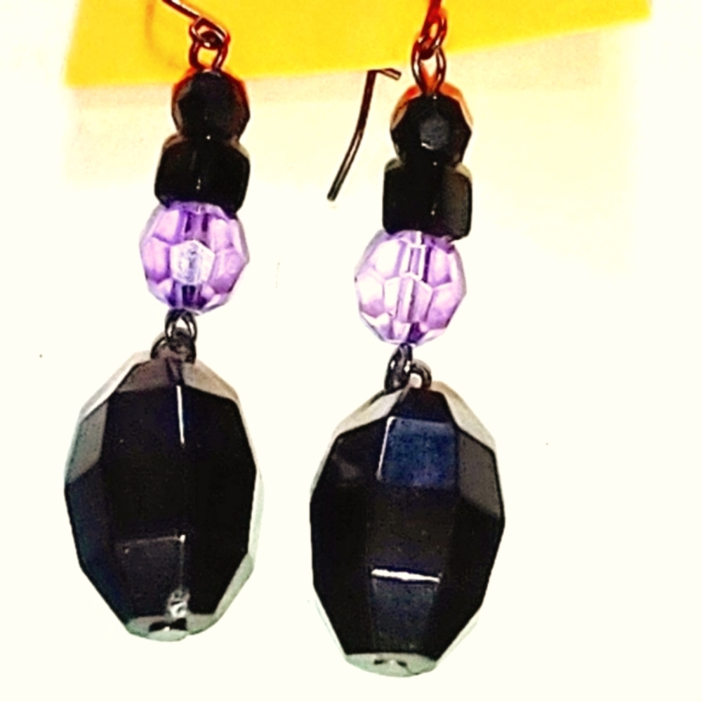 Vintage Crystal Sterling Black and Purple Earrings